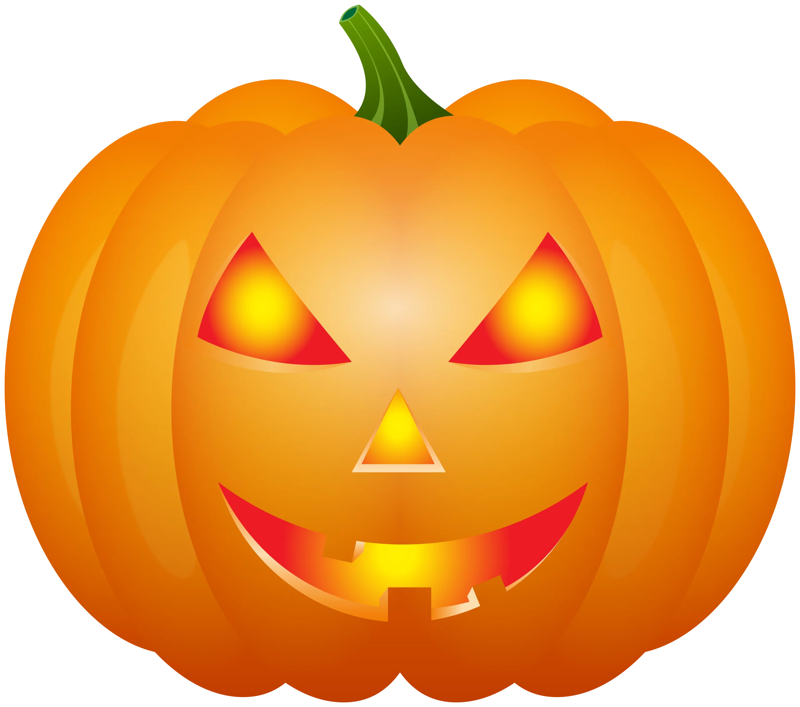 Spooky Halloween Jack-o'-Lantern Orange Pumpkin with Glowing Face Clipart