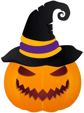 Spooky Halloween Jack-o'-Lantern Pumpkin with Witch Hat Seasonal Clipart