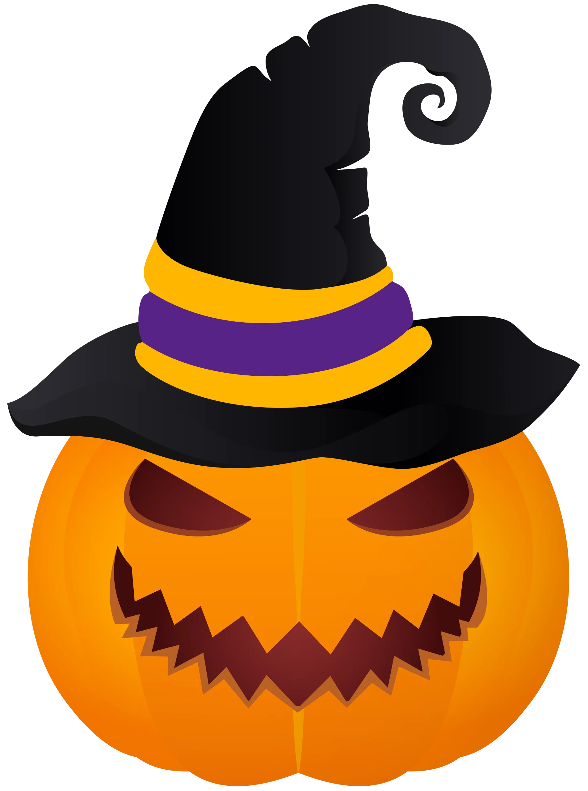 Spooky Halloween Jack-o'-Lantern Pumpkin with Witch Hat Seasonal Clipart