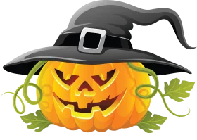 Spooky Halloween Jack-O'-Lantern with Witch Hat Seasonal Holiday Clipart Decoration