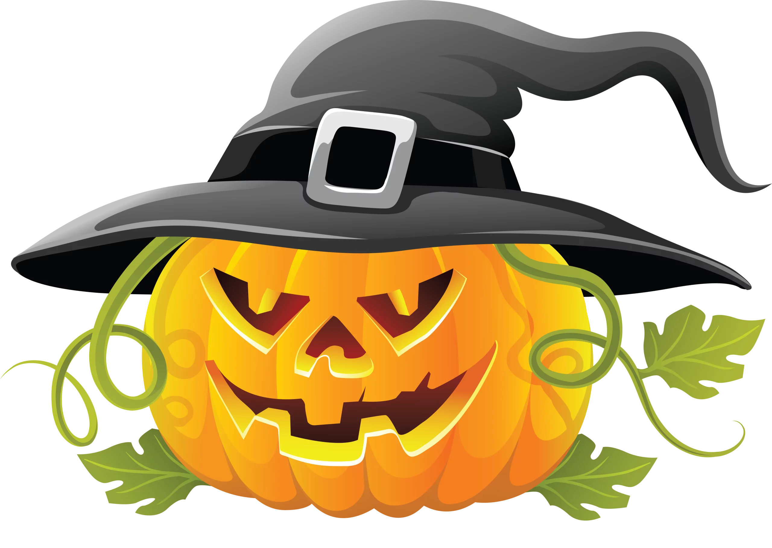 Spooky Halloween Jack-O'-Lantern with Witch Hat Seasonal Holiday Clipart Decoration