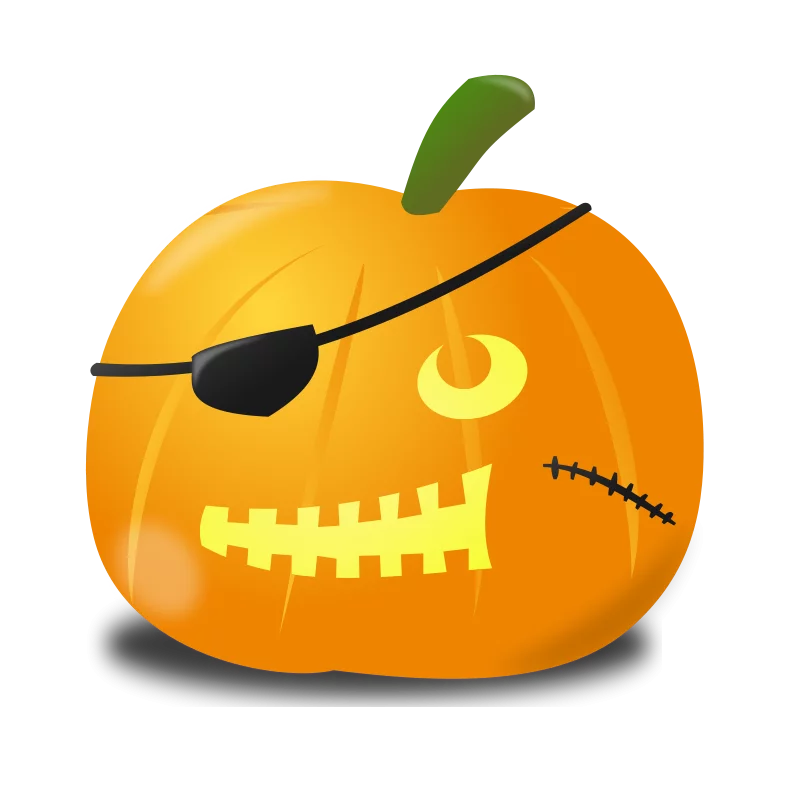 Spooky Halloween Pirate Jack-o'-Lantern Pumpkin with Eye Patch Clipart