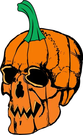 Spooky Halloween Pumpkin Skull with Green Stem Creepy Seasonal Clipart