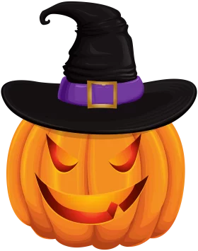 Spooky Halloween Pumpkin with Witch Hat Seasonal Decoration Clipart Illustration