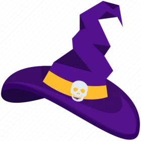 Spooky Purple Witch Hat with Skull Decoration Halloween Geometric Clipart Vector