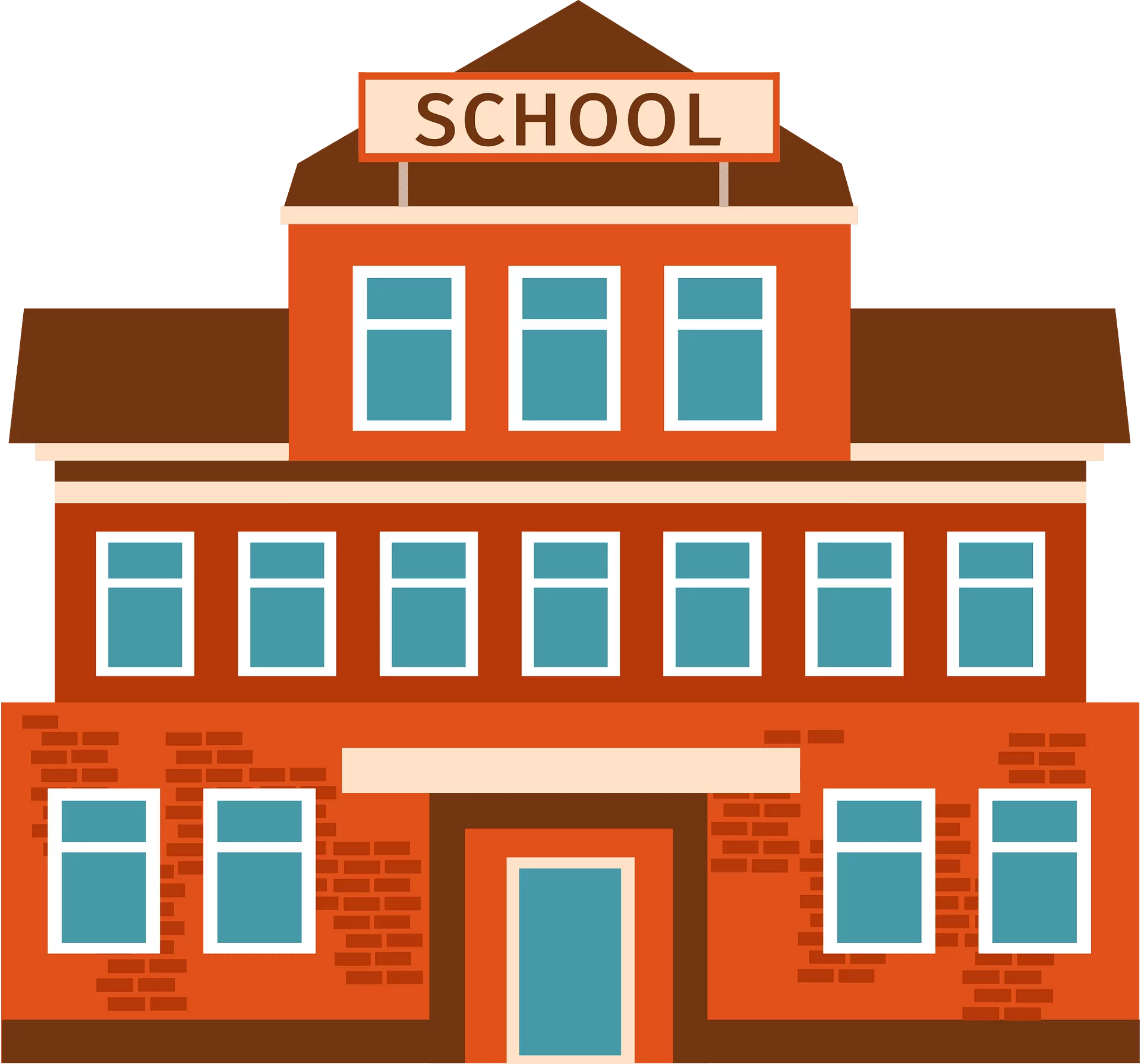 Traditional Three-Story Brick School Building Educational Institution Clipart Illustration