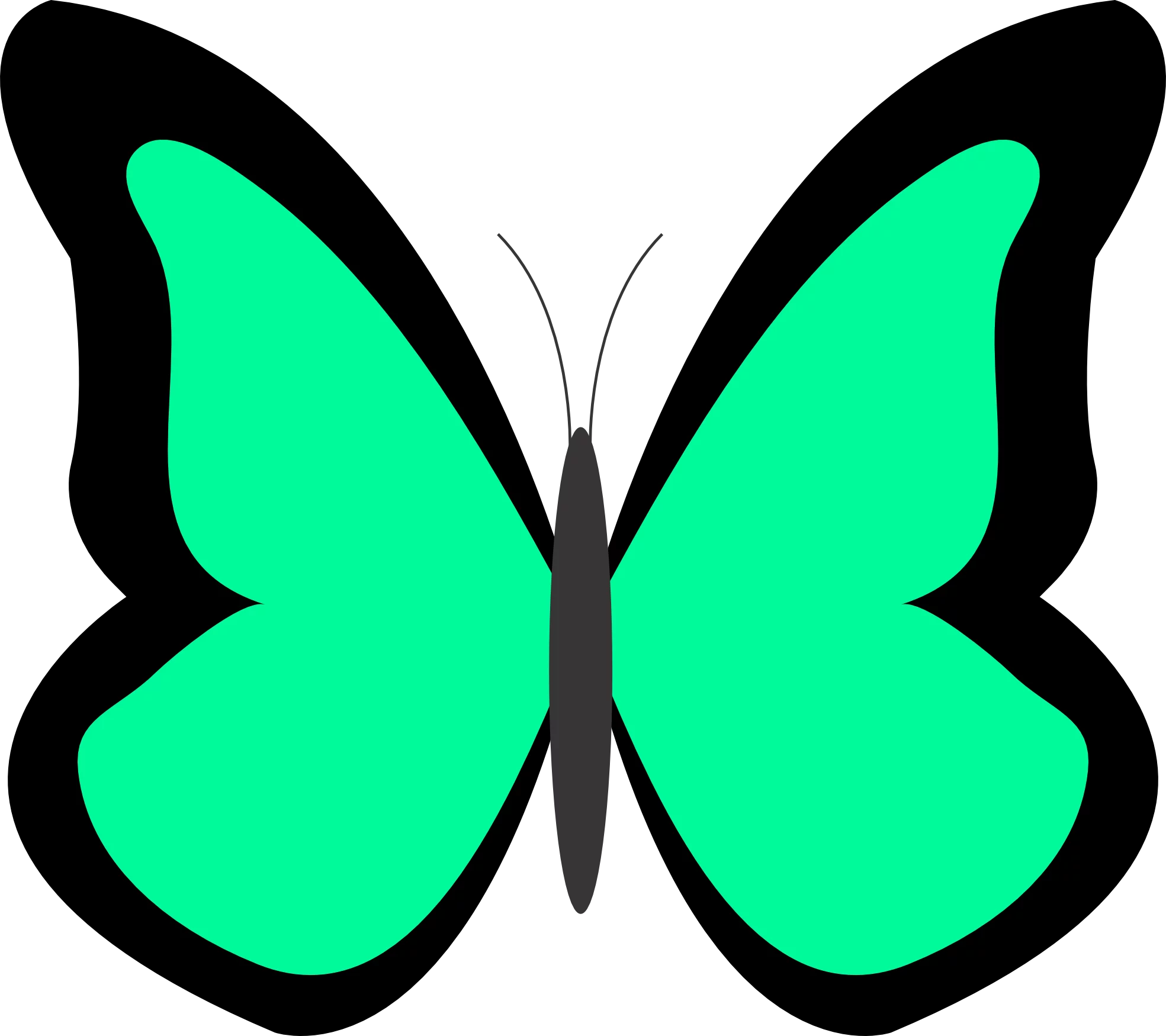 Vibrant Green Butterfly Clipart with Black Outline - Simple Elegant Digital Illustration