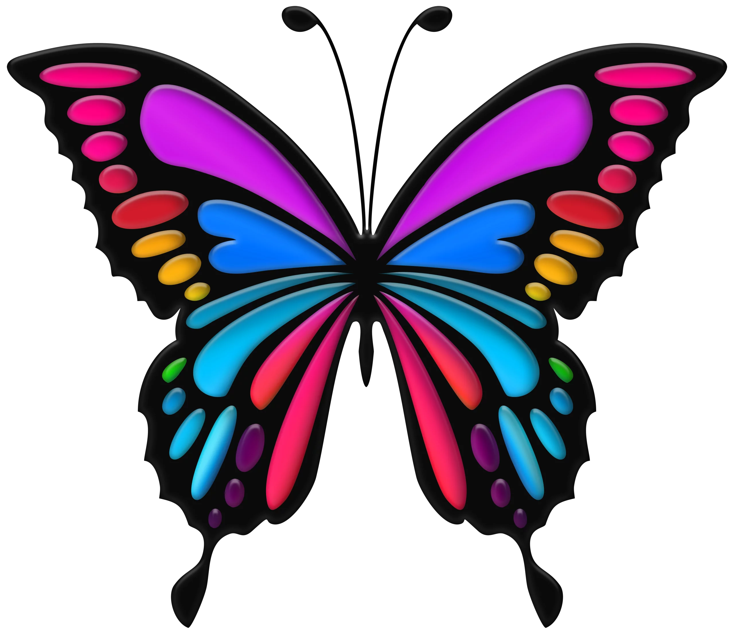 Vibrant Multicolored Butterfly Clipart with Stunning Rainbow Wing Pattern