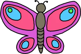 Vibrant Pink and Purple Butterfly with Blue Spots Cartoon Clipart for Children