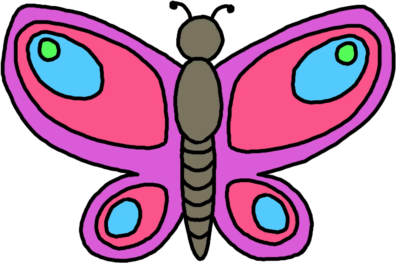 Vibrant Pink and Purple Butterfly with Blue Spots Cartoon Clipart for Children