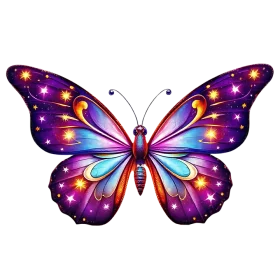 Vibrant Purple and Rainbow Butterfly Fantasy Illustration Clipart for Creative Projects