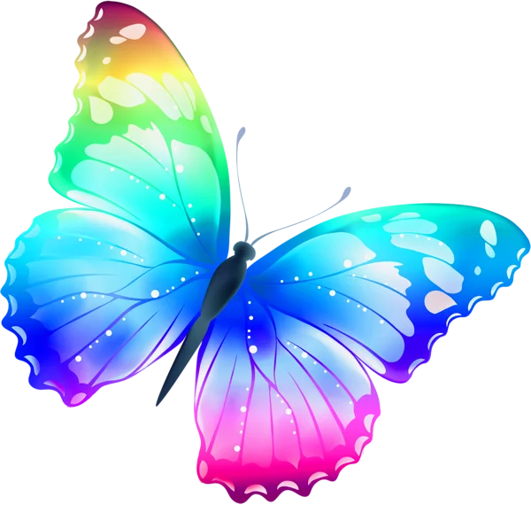 Vibrant Rainbow Gradient Butterfly with Transparent Wings - Colorful Insect Clipart