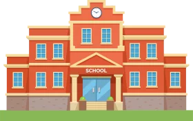 Vibrant Red Brick School Building with Clock Tower Educational Clipart Illustration