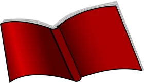 Vibrant Red Open Book Clipart with Shiny Silver Border Design Element