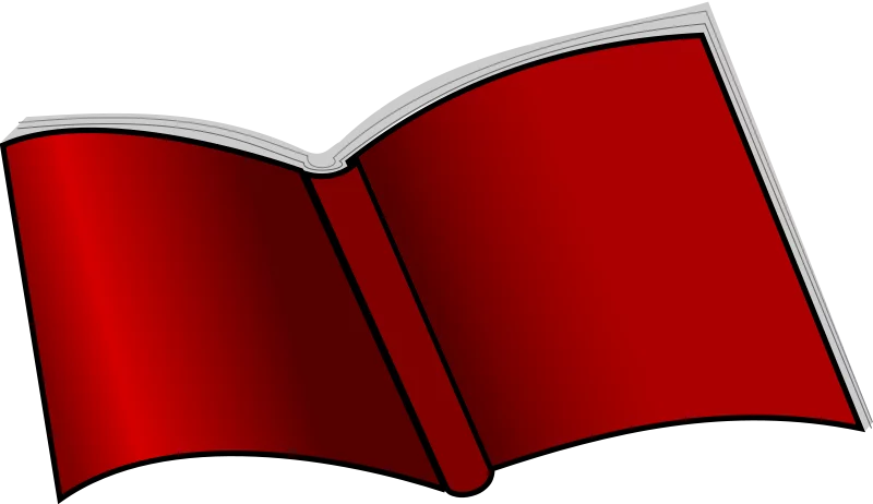 Vibrant Red Open Book Clipart with Shiny Silver Border Design Element