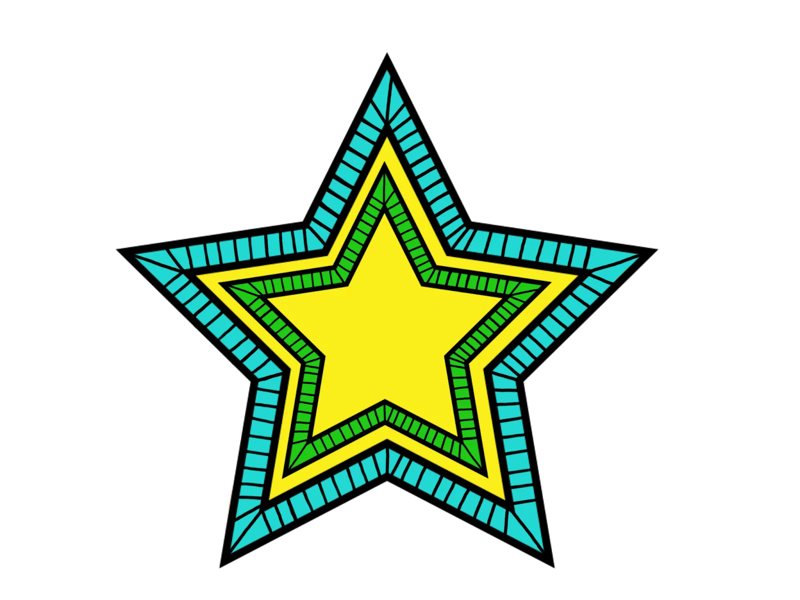 Vibrant Yellow Five-Pointed Star with Turquoise Decorative Borders Clipart Design