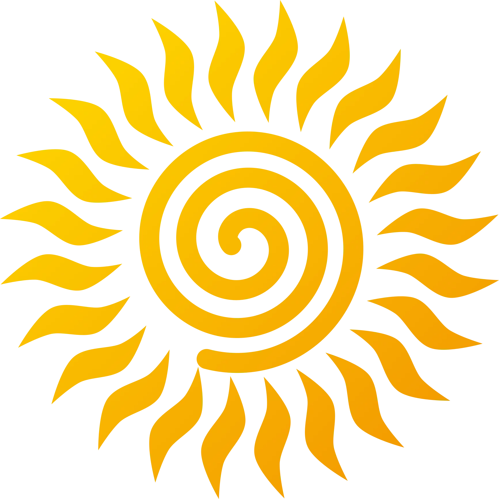 Vibrant Yellow Spiral Sun with Curved Rays - Summer Energy Clipart Illustration