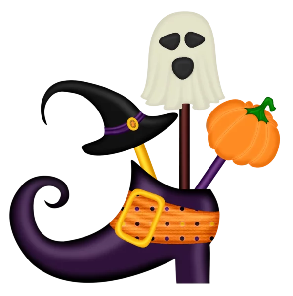 Whimsical Halloween Witch Boot Clipart with Ghost, Pumpkin and Witch Hat