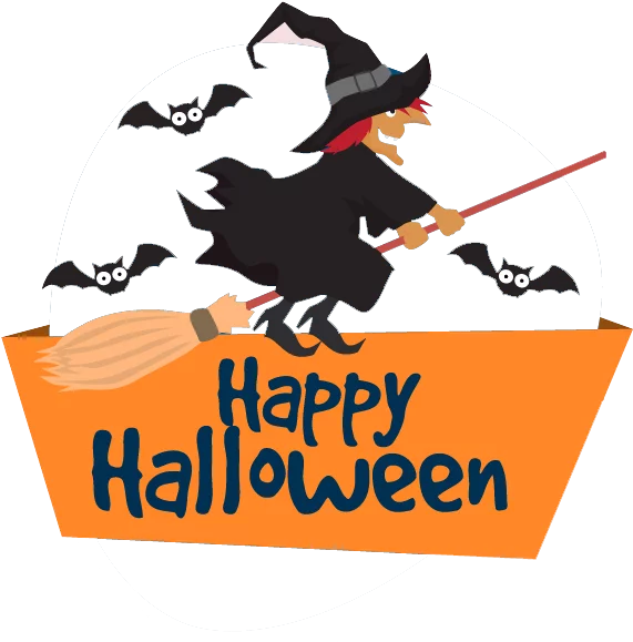 Witch on Broomstick Flying Over Pumpkin Happy Halloween Festive Seasonal Clipart