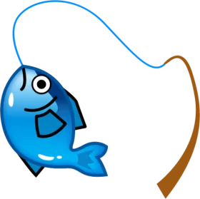 Cute Blue Fish on Fishing Hook Line Cartoon Style Fun Fishing Clipart