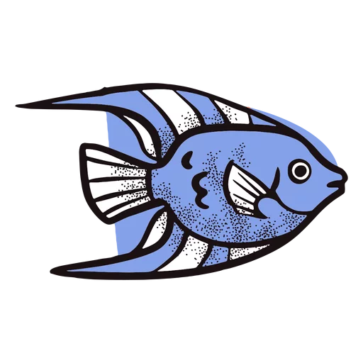 Cute Blue Tropical Fish with Striped Fins Decorative Ocean Life Clipart