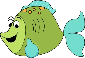 Cute Green Cartoon Fish with Turquoise Fins and Orange Spots Clipart for Children