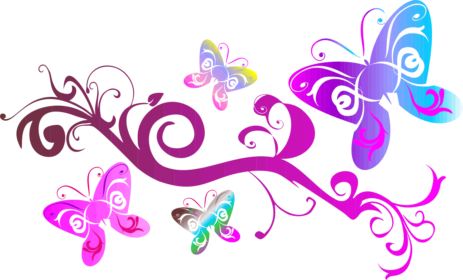 Elegant Purple and Blue Butterfly Fantasy Clipart with Decorative Swirls