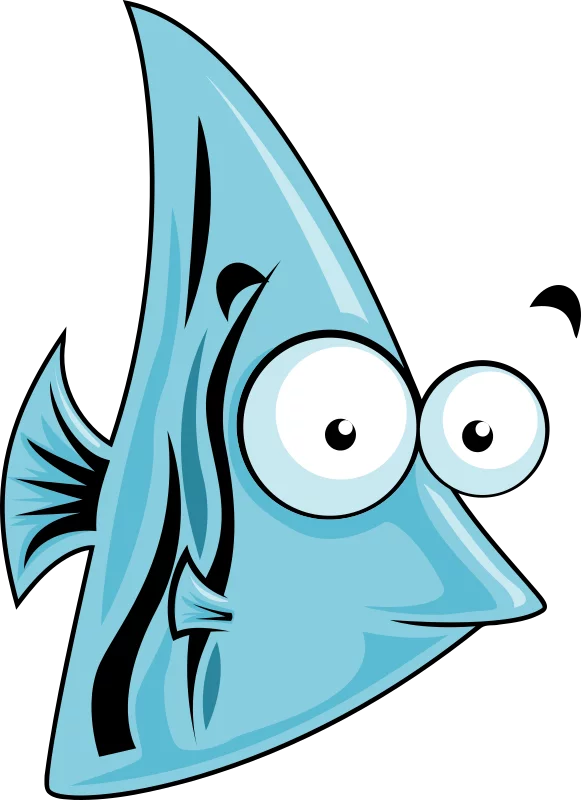 Funny Blue Triangular Fish with Big Eyes Cartoon Character Underwater Clipart