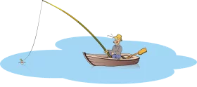 Peaceful Day Fishing on a Lake with Fishing Rod and Boat Clipart Illustration