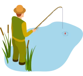 Peaceful Fisherman at Lake with Fishing Rod and Bait Clipart Illustration