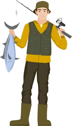 Proud Fisherman with Catch and Rod Outdoor Sport Activity Clipart