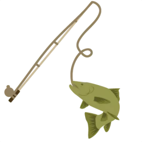 Rustic Fishing Rod Catching Green Bass Outdoor Angling Sporting Equipment Clipart