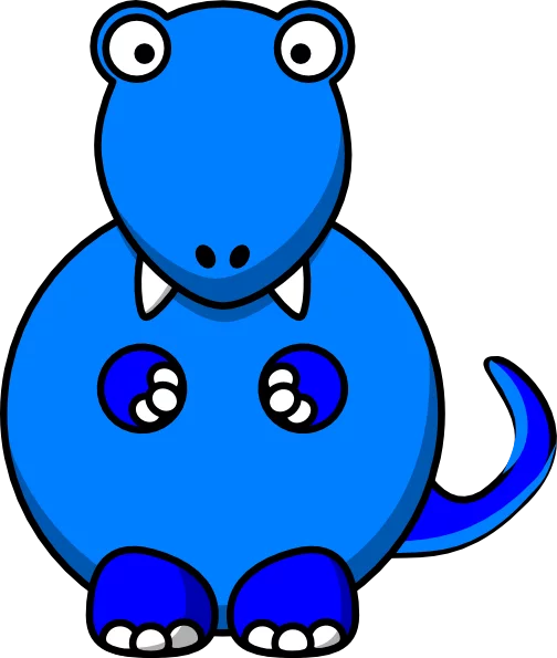 Adorable Blue Baby Dinosaur Character with Big Eyes and Tiny Fangs Cartoon Clipart