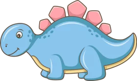 Adorable Blue Stegosaurus with Pink Plates Cartoon Dinosaur Clipart for Children