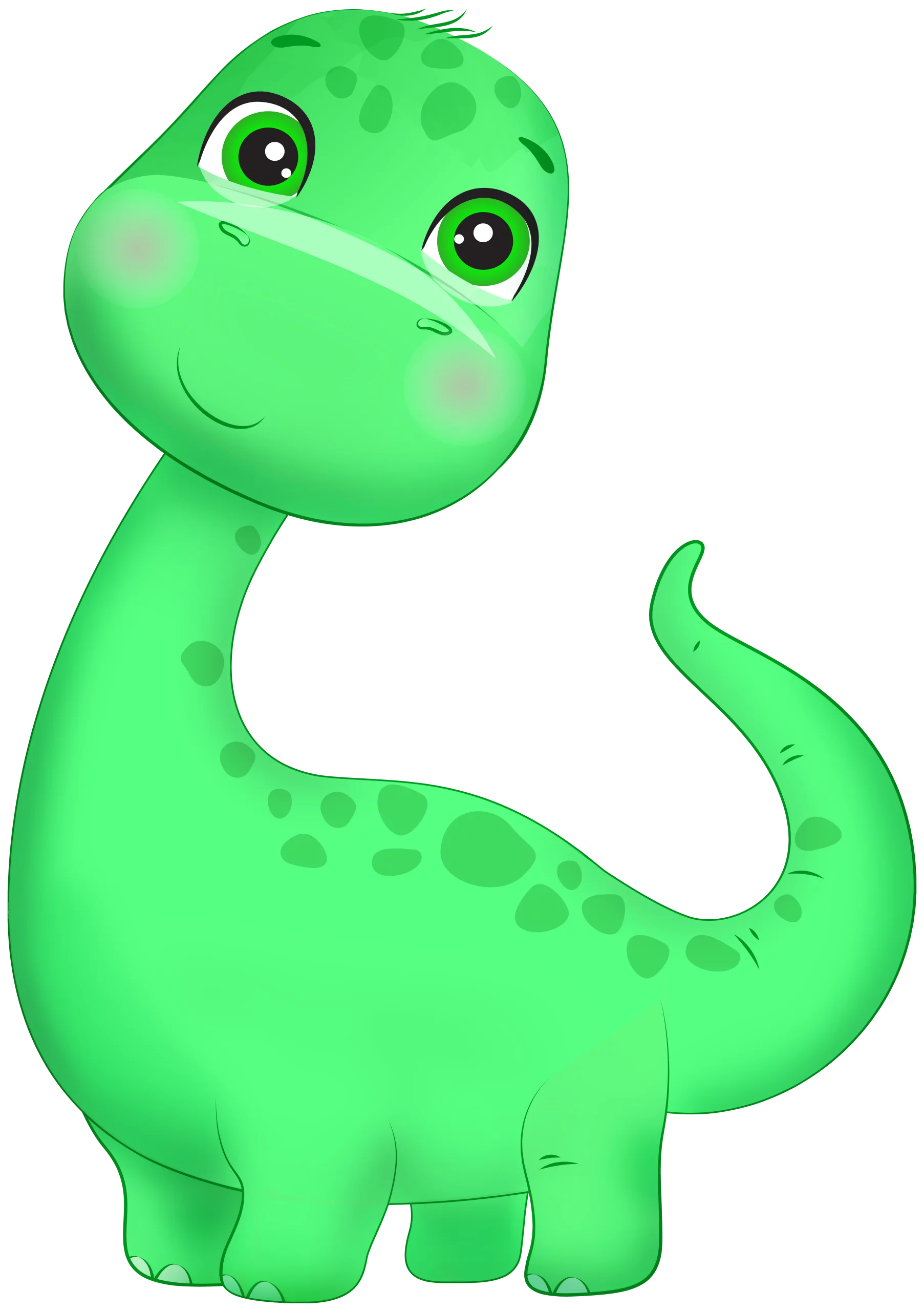 Adorable Bright Green Baby Brontosaurus Dinosaur with Spots Cartoon Clipart