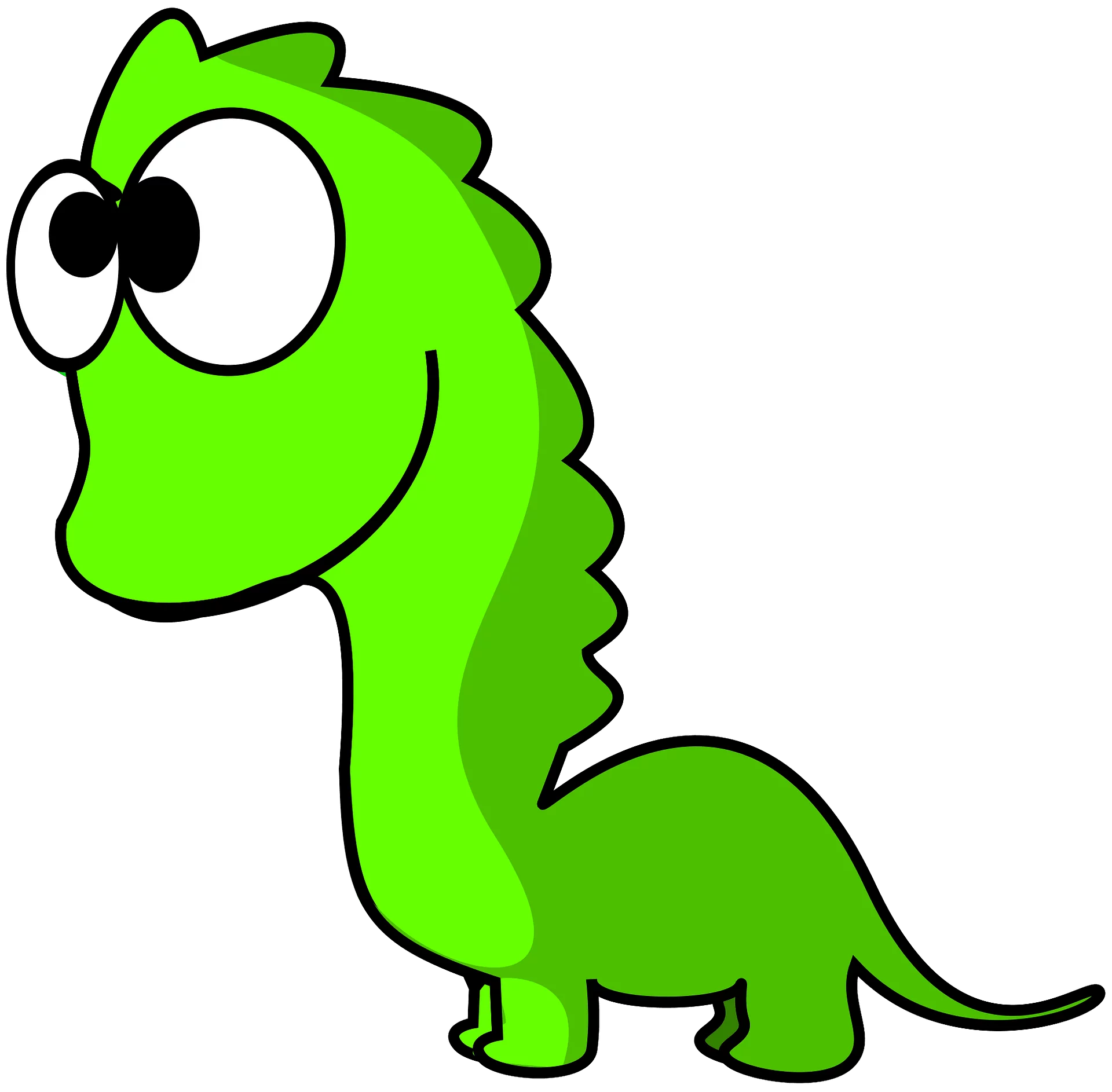 Adorable Bright Green Cartoon Baby Dinosaur with Big Eyes Children's Clipart