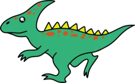 Adorable Green Parasaurolophus Dinosaur with Yellow Spikes Children's Clipart