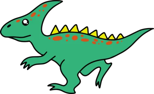 Adorable Green Parasaurolophus Dinosaur with Yellow Spikes Children's Clipart