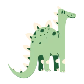 Adorable Green Spotted Long-Necked Dinosaur with Spikes Children's Clipart Illustration