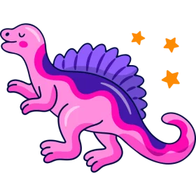 Adorable Pink and Purple Spinosaurus Dinosaur with Stars Cartoon Clipart for Children's Projects