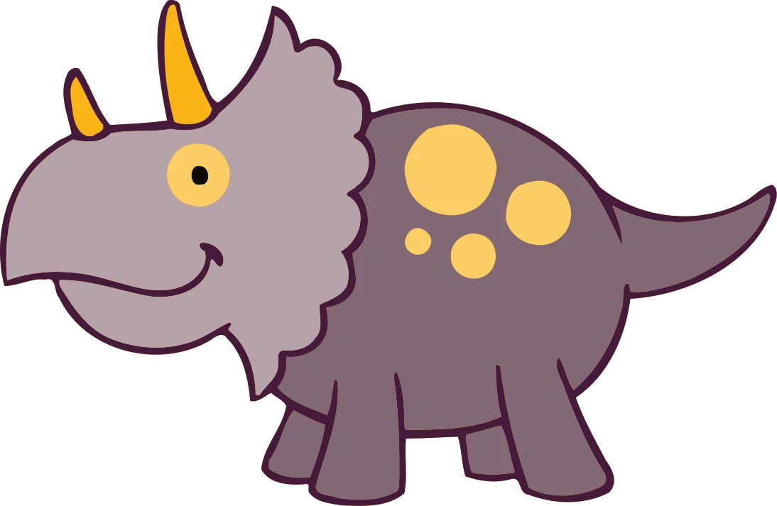 Adorable Purple Triceratops Dinosaur with Yellow Spots Cartoon Clipart for Kids