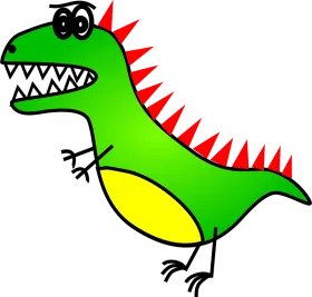 Cartoon Green T-Rex Dinosaur with Red Spikes and Sharp Teeth Children's Clipart