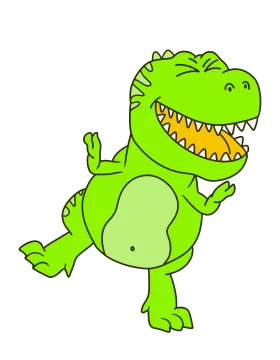 Cheerful Bright Green T-Rex Dinosaur Dancing with Sharp Teeth Clipart