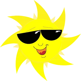 Cheerful Cartoon Sun with Sunglasses Summer Fun Beach Holiday Clipart