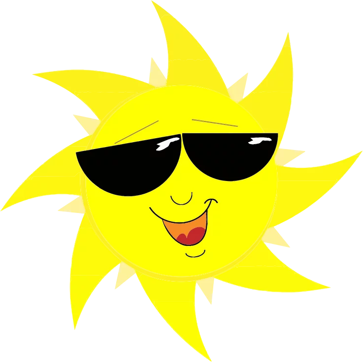 Cheerful Cartoon Sun with Sunglasses Summer Fun Beach Holiday Clipart