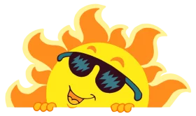 Cheerful Summer Sun with Rainbow Sunglasses Peeking Over Edge Cartoon Clipart