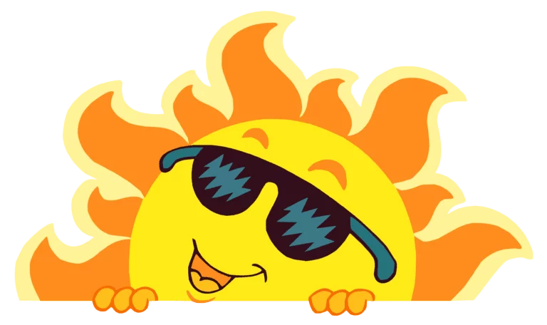 Cheerful Summer Sun with Rainbow Sunglasses Peeking Over Edge Cartoon Clipart