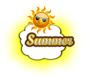 Cheerful Sun with Sunglasses on Fluffy Cloud Summer Season Clipart Illustration