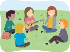 Children's Outdoor Music Circle Summer Fun Activities Friendship Clipart Illustration