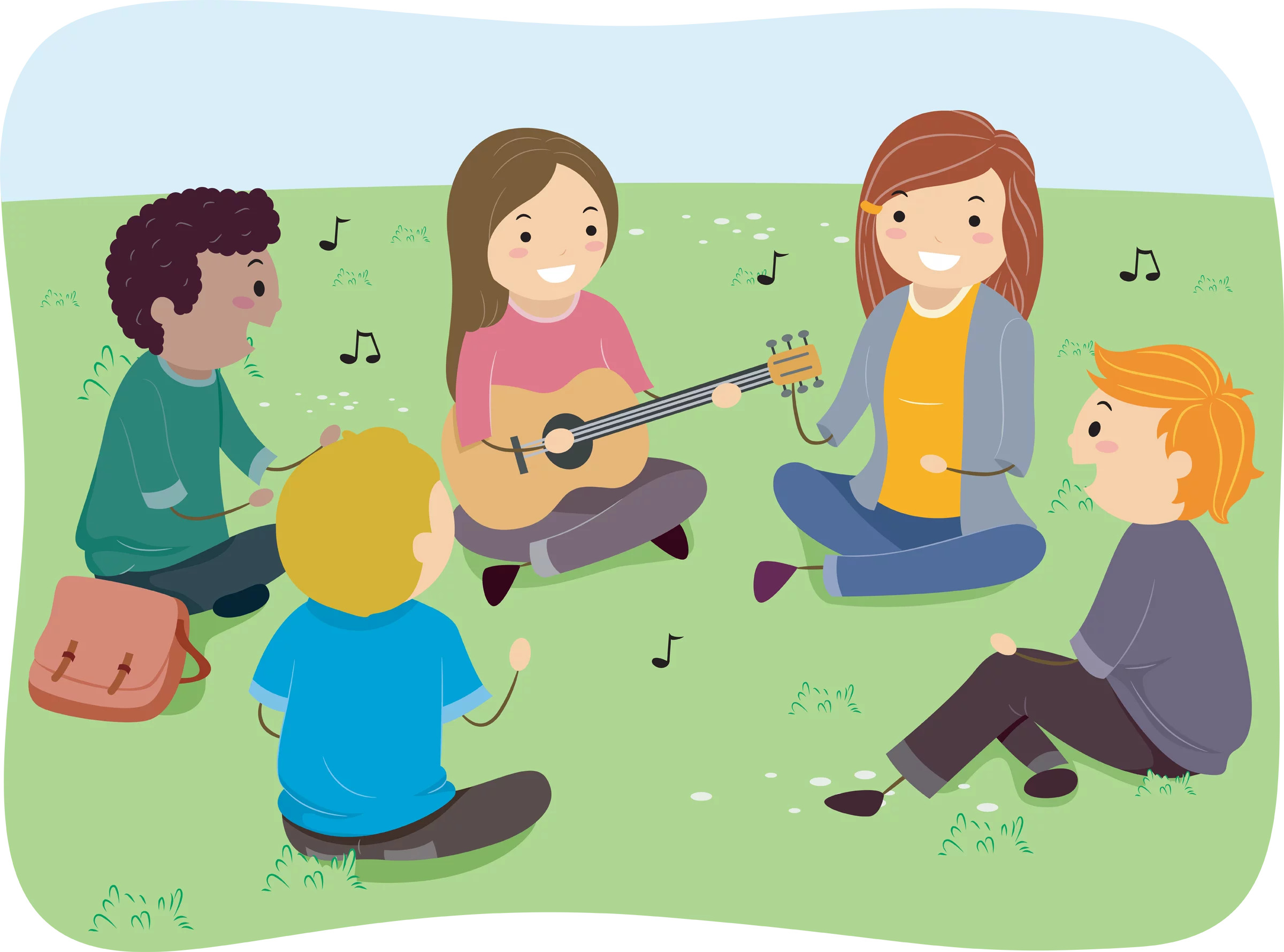 Children's Outdoor Music Circle Summer Fun Activities Friendship Clipart Illustration